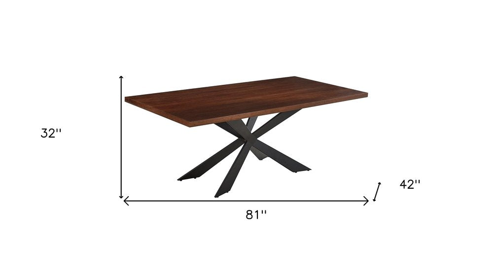 81" Brown and Black Wood and Metal Cross Leg Base Dining Table