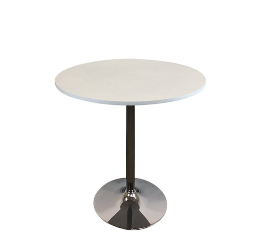 36" White and Silver Wood and Metal Pedestal Base Round Top Dining Table