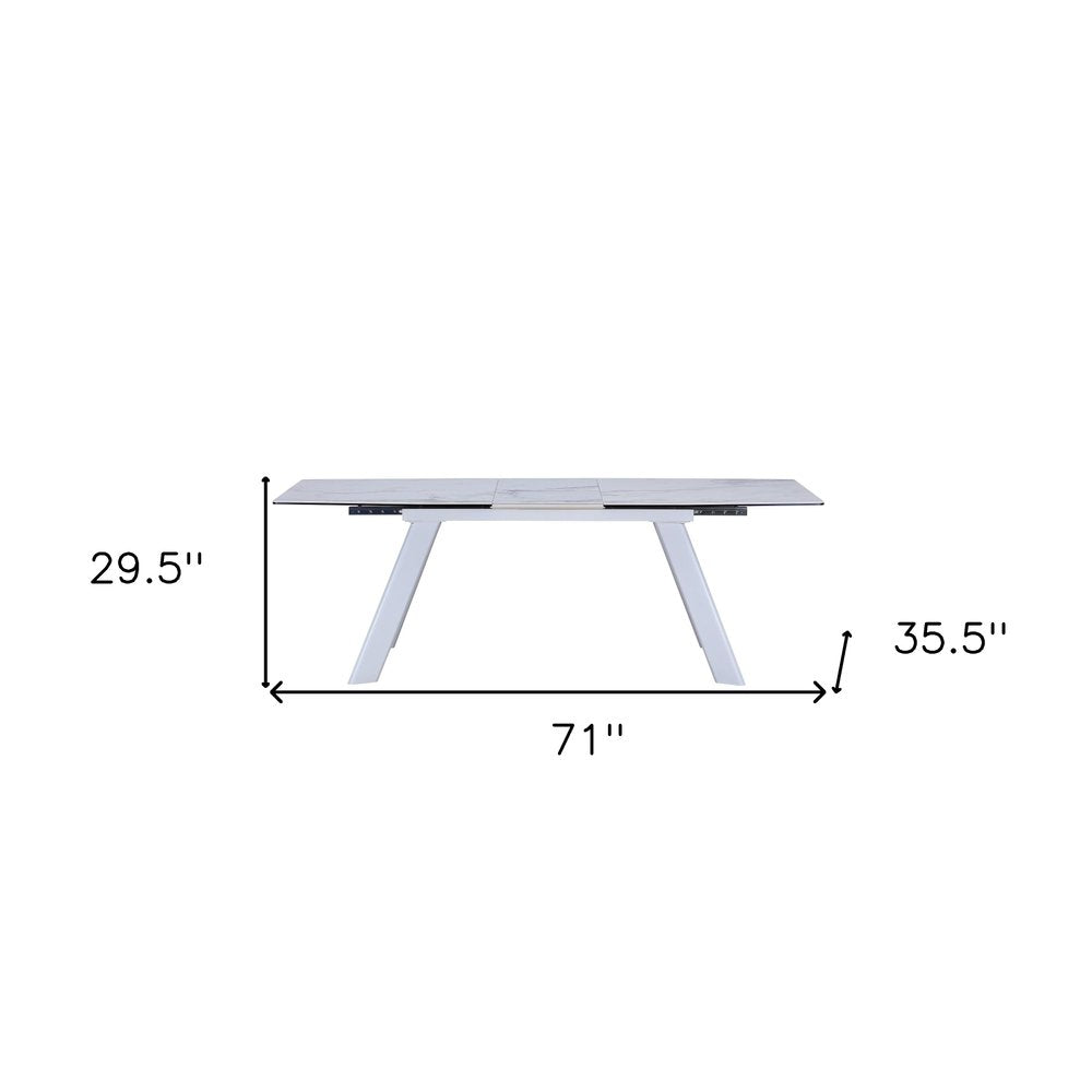 71" Gray and White Ceramic and Metal Self-Storing Leaf Extendable Dining Table