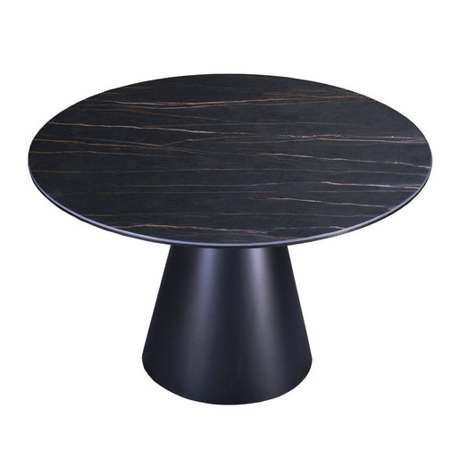 47" Black Ceramic and Metal Pedestal Base Round Top Dining Table
