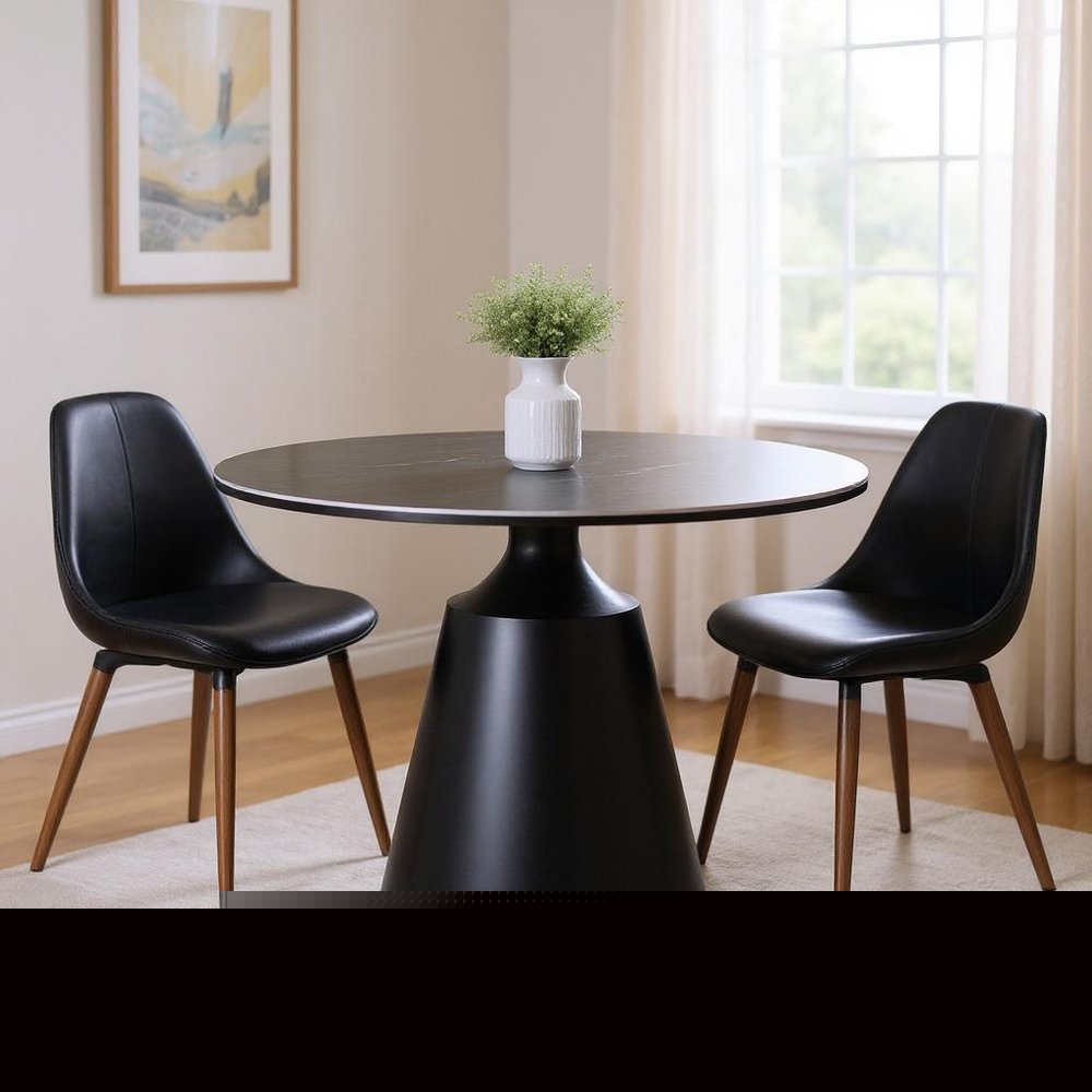 47" Black Ceramic and Metal Pedestal Base Round Top Dining Table