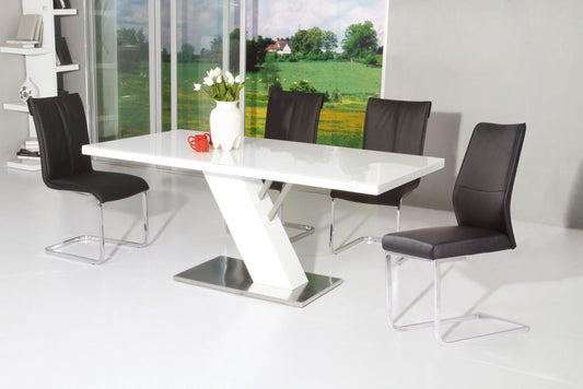 63" White and Silver Wood and Metal Pedestal Base Dining Table