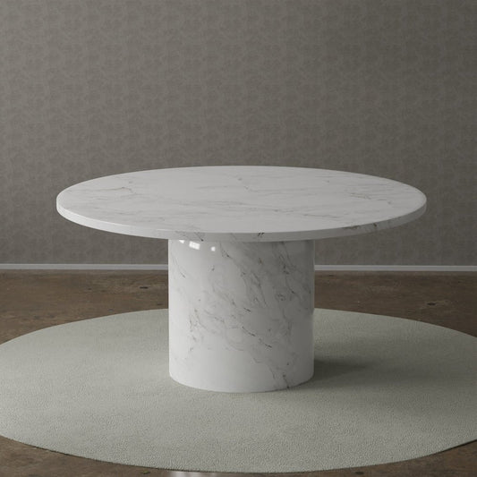60" Gray and White Marble Pedestal Base Round Top Dining Table