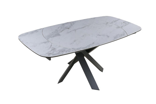 47" Gray and White Ceramic and Metal Self-Storing Leaf Cross Leg Base Oval Extendable Dining Table