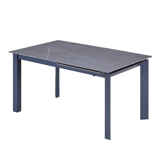 55" Gray Ceramic and Metal Self-Storing Leaf Extendable Dining Table