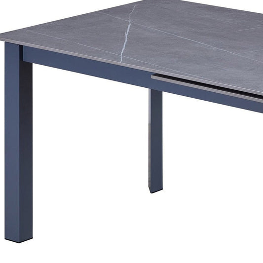55" Gray Ceramic and Metal Self-Storing Leaf Extendable Dining Table
