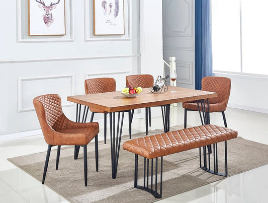 63" Brown and Black Wood And Metal Dining Table