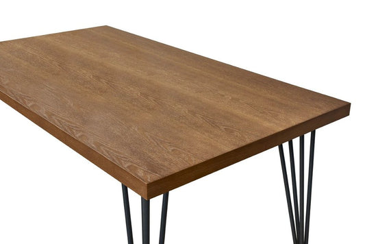 63" Brown and Black Wood And Metal Dining Table