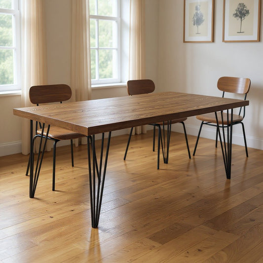 63" Brown and Black Wood And Metal Dining Table