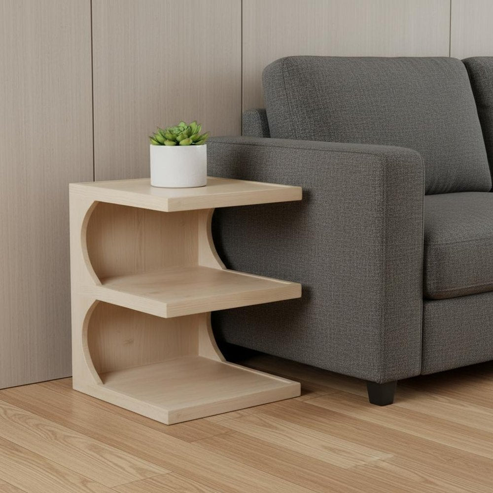 24" Natural Solid Wood End Table With Two Shelves