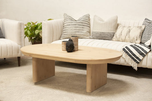 54" Natural Solid Wood Oval Solid Coffee Table