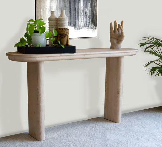 60" Natural Solid Wood Oval Console Table