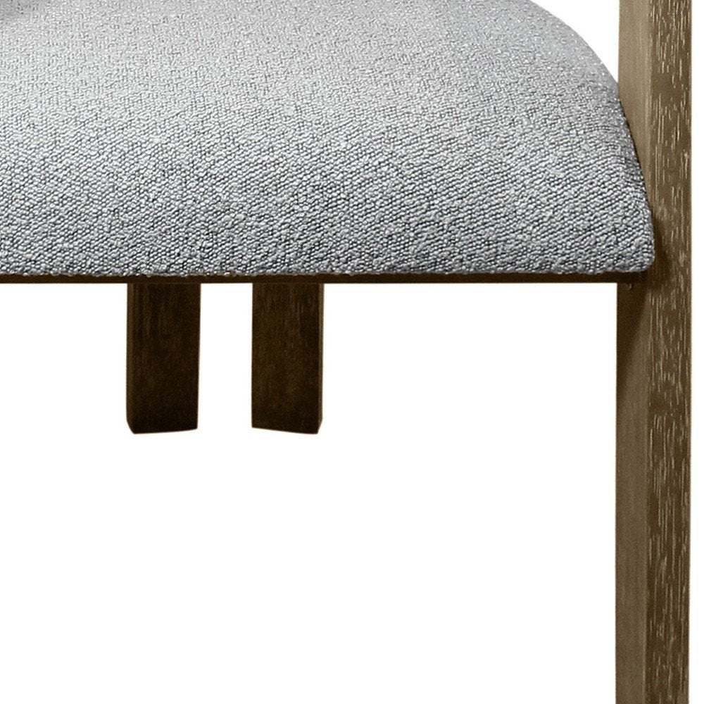Gray and Brown Upholstered Boucle Open Back Dining Arm Chair