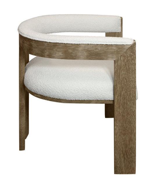 Ivory and Brown Upholstered Boucle Open Back Dining Arm Chair
