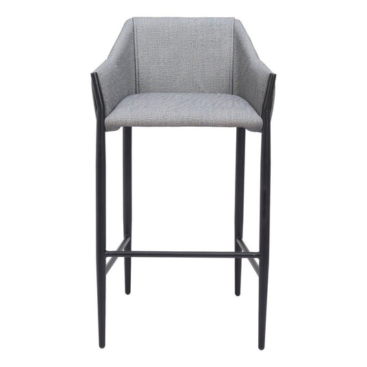 30" Slate Gray And Black Fabric And Steel Bar Height Bar Chair