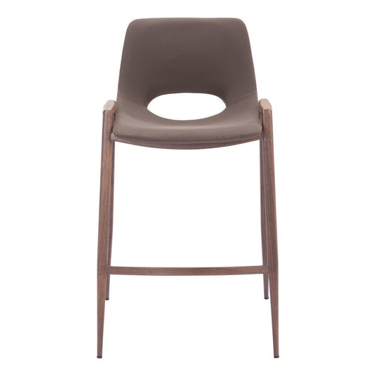 Set of Two 26" Brown Faux Leather And Steel Low Back Counter Height Bar Chairs