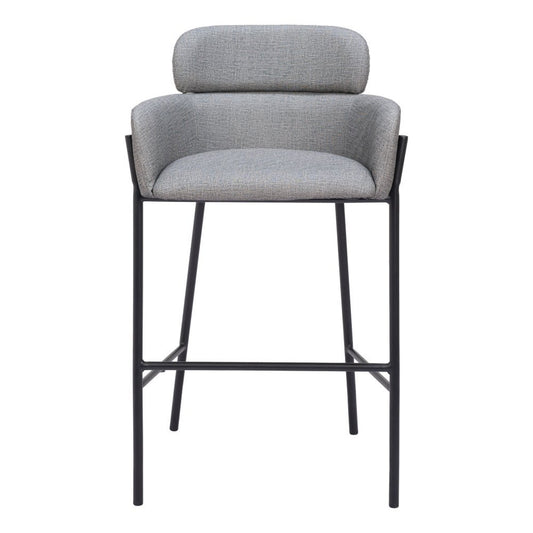 30" Slate Gray And Black Fabric And Steel Bar Height Bar Chair