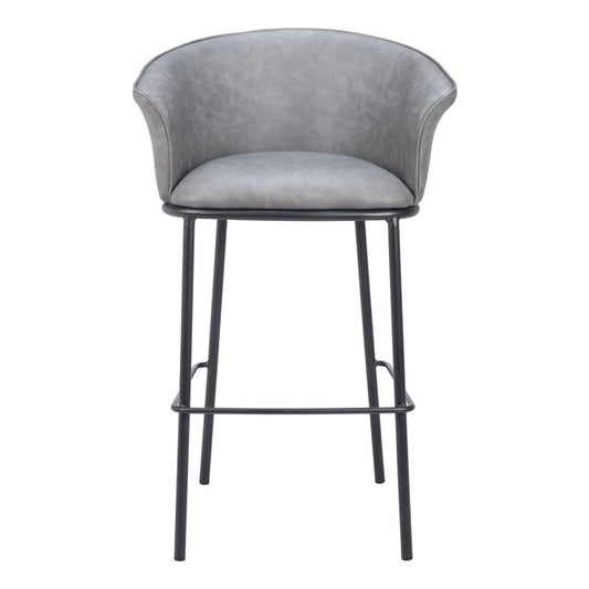 30" Gray And Black Faux Leather And Fabric And Steel Bar Height Bar Chair