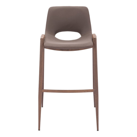 Set of Two 30" Brown Faux Leather And Fabric And Steel Low Back Bar Height Bar Chairs