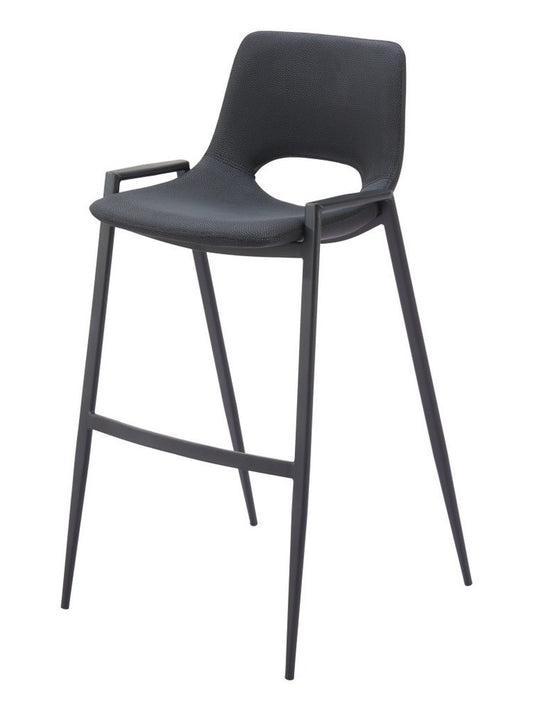 Set of Two 30" Black Faux Leather And Fabric And Steel Low Back Bar Height Bar Chairs