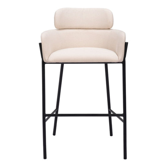 30" Beige And Black Fabric And Steel Bar Height Bar Chair
