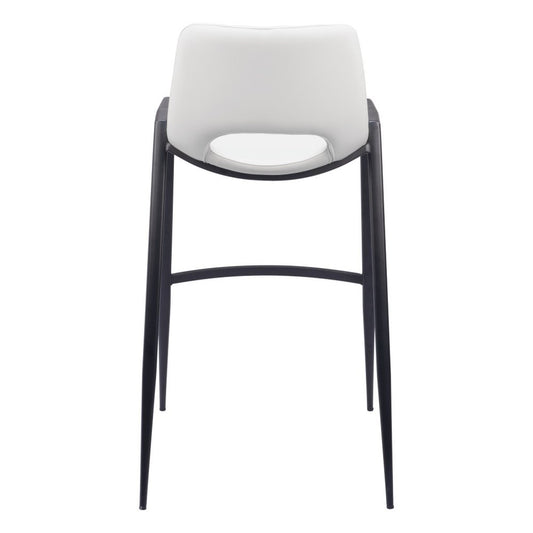 Set of Two 30" White and Black Faux Leather and Steel Low Back Bar Height Bar Chairs