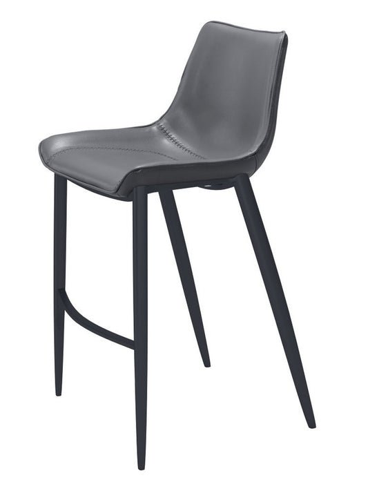 Set of Two 30" Dark Gray And Black Faux Leather And Fabric And Steel Bar Height Bar Chairs