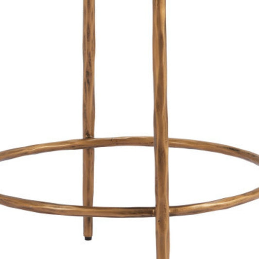 24" Beige And Gold Fabric And Steel Counter Height Swivel Bar Chair