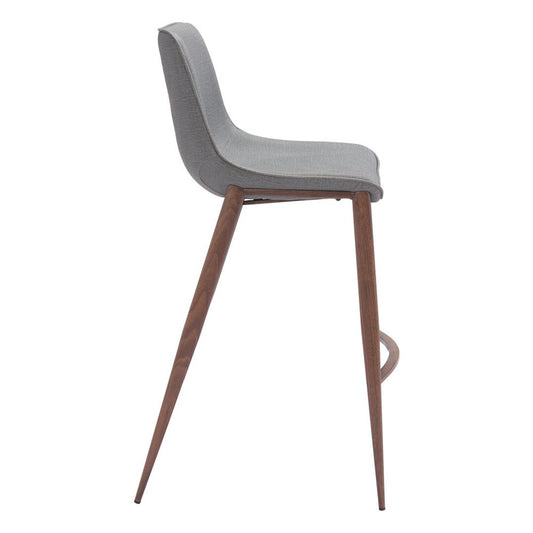 Set of Two 30" Slate Gray And Brown Faux Leather And Fabric And Steel Bar Height Bar Chairs