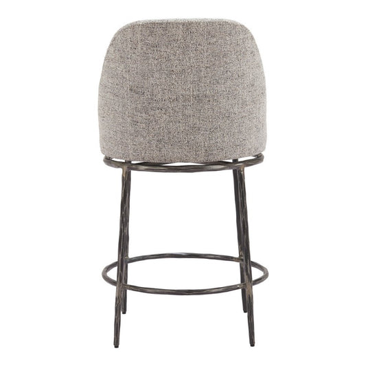 24" Gray And Black Fabric And Steel Counter Height Swivel Bar Chair