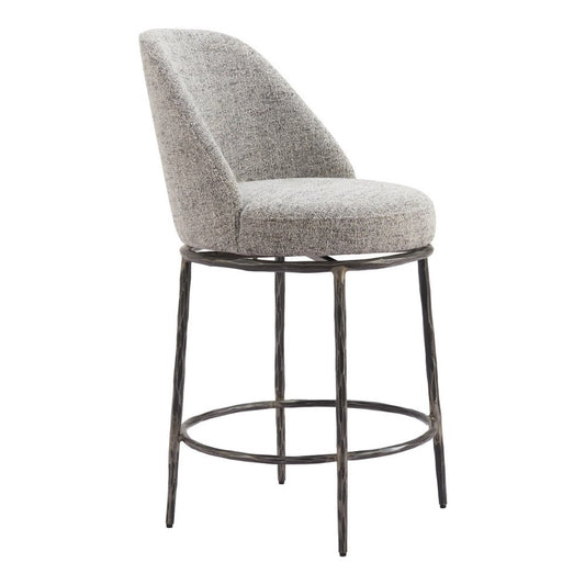 24" Gray And Black Fabric And Steel Counter Height Swivel Bar Chair