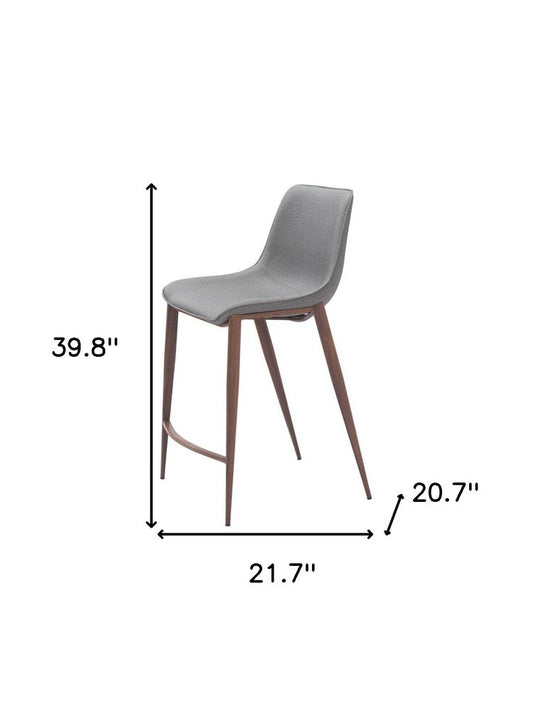 Set of Two 26" Slate Gray And Brown Faux Leather And Fabric And Steel Counter Height Bar Chairs