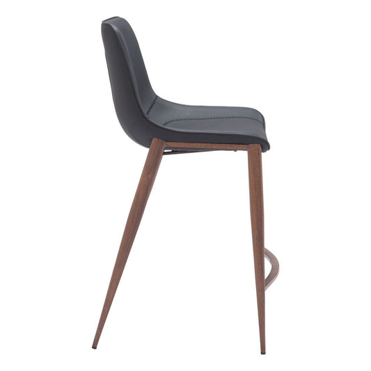 Set of Two 26" Black And Brown Faux Leather And Fabric And Steel Counter Height Bar Chairs