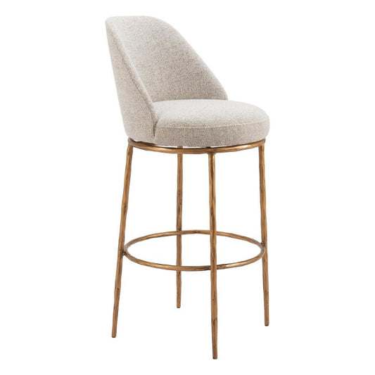 32" Beige And Gold Fabric And Steel Bar Height Swivel Bar Chair