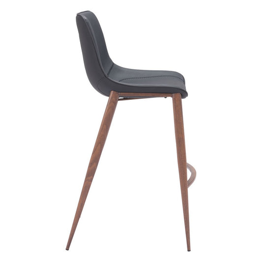 Set of Two 30" Black And Brown Faux Leather And Fabric And Steel Bar Height Bar Chairs