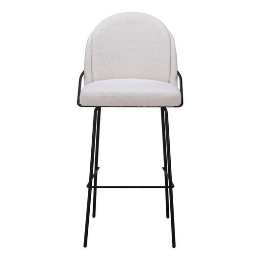 Set of Two 30" Ivory And Black Shearling And Steel Bar Height Bar Chairs