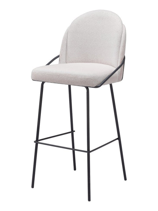 Set of Two 30" Ivory And Black Shearling And Steel Bar Height Bar Chairs