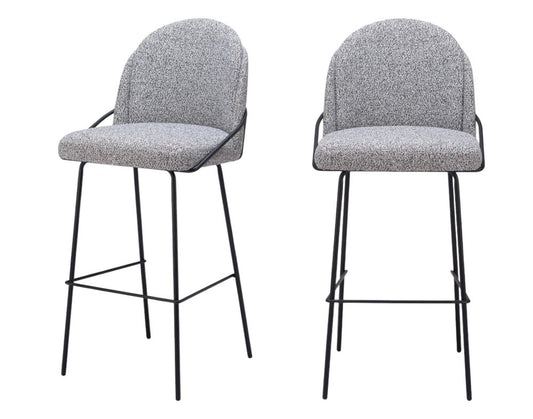 Set of Two 30" Light Gray And Black Shearling And Fabric And Steel Bar Height Bar Chairs