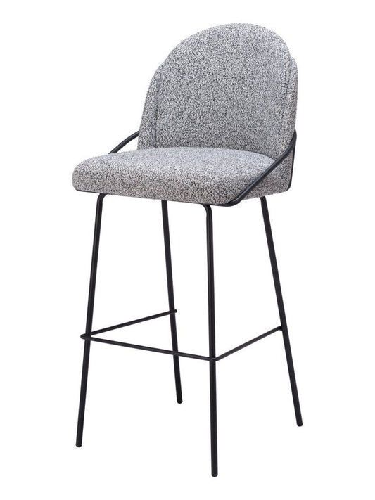 Set of Two 30" Light Gray And Black Shearling And Fabric And Steel Bar Height Bar Chairs