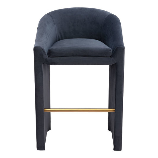 30" Gray And Gold Velvet And Steel Low Back Bar Height Bar Chair