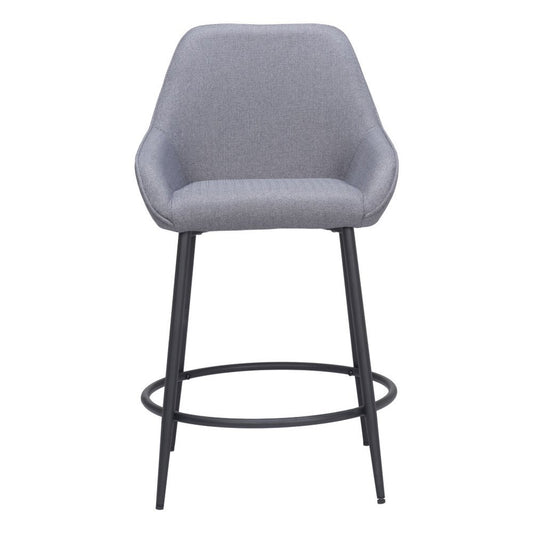 Set of Two 25" Gray And Black Fabric And Steel Counter Height Bar Chairs