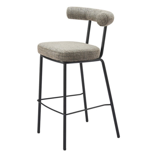 30" Green And Black Chenille And Steel Low Back Bar Height Bar Chair