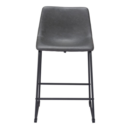 Set of Two 24" Charcoal and Black Faux Leather and Steel Counter Height Bar Chairs