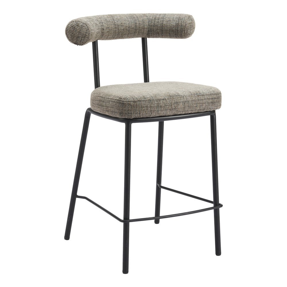 26" Green and Black Chenille and Steel Low Back Counter Height Bar Chair