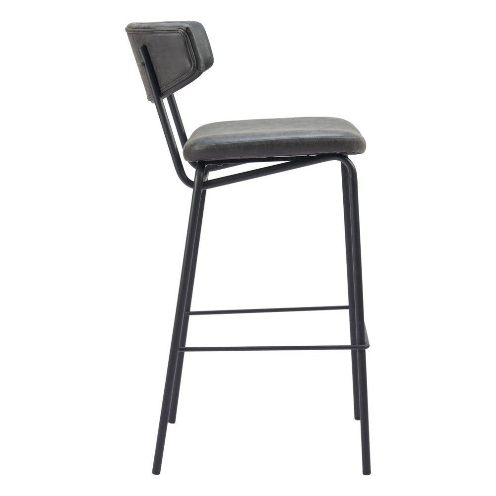 Set of Two 26" Black Faux Leather and Steel Low Back Counter Height Bar Chairs