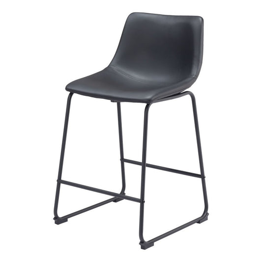 Set of Two 24" Black Faux Leather And Steel Counter Height Bar Chairs
