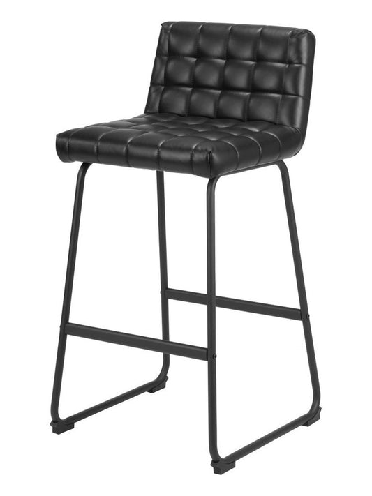 Set of Two 30" Black Faux Leather And Steel Bar Height Bar Chairs