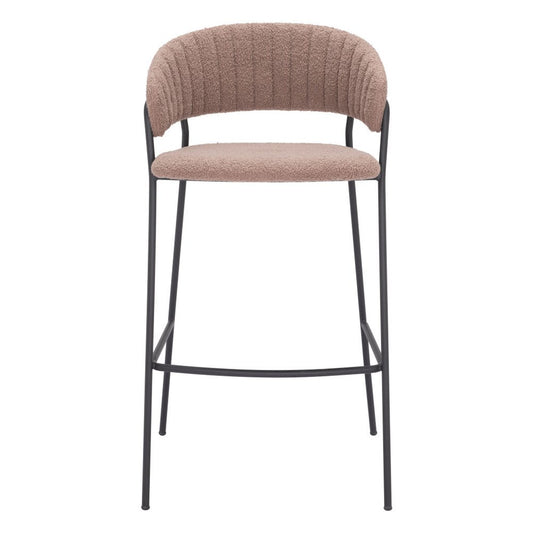 Set of Two 30" Brown and Black Shearling and Steel Low Back Bar Height Bar Chairs