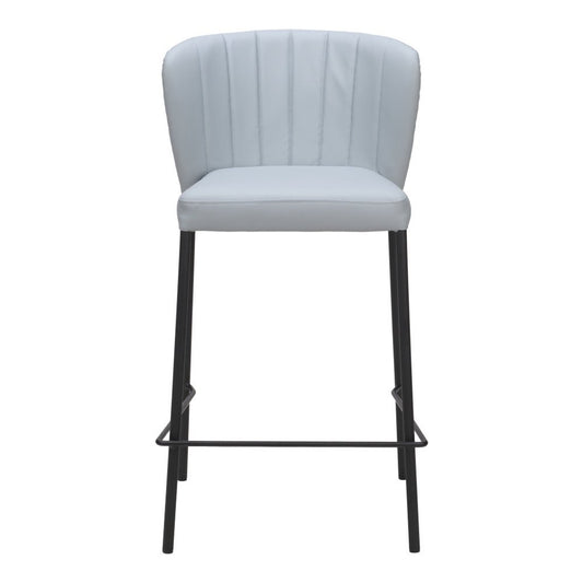 Set of Two 26" Gray And Black Faux Leather And Steel Counter Height Bar Chairs