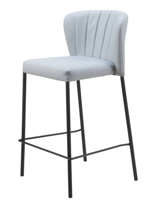 Set of Two 26" Gray And Black Faux Leather And Fabric And Steel Counter Height Bar Chairs